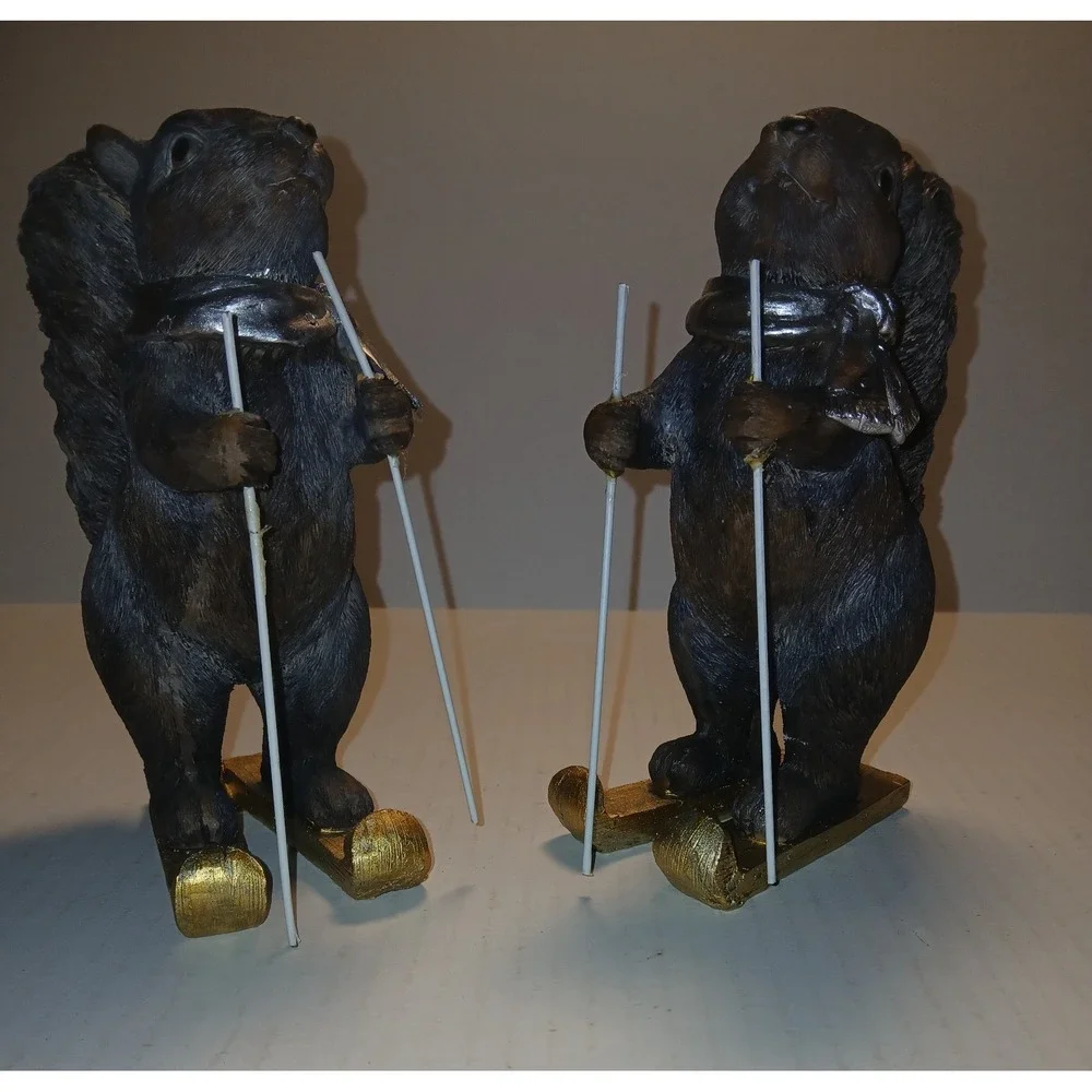 Set‎ Of Brown  Cute Winter Skiing Squirrels Christmas Holiday Decor